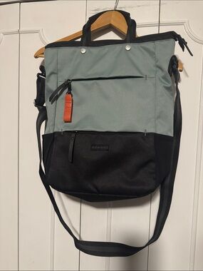 Sherpani Two-Tone Messenger Bag - Sage Green and Black with Orange Accent